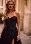Picture of: Strapless A-line Tulle Dress with Floral Waist Detail in Black , Style: 32789, Detail Picture 1