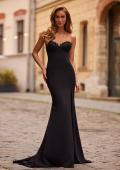 Picture of: Strapless Sweetheart Lace Trim Gown with Slit in Black, Style: 33366, Detail Picture 1