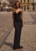 Picture of: Lace Fitted Gown with Ruched Bodice and Sheer Back in Black, Style: 33443, Detail Picture 1