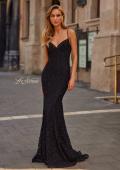 Picture of: Lace Fitted Gown with Sheer Back and Spaghetti Straps in Black, Style: 33452, Detail Picture 1