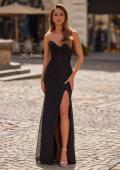 Picture of: Strapless Corset Gown with High Slit and Ruched Jersey Skirt in Black, Style: 33465, Detail Picture 1