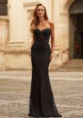 Picture of: Strapless Rhinestone Lace Gown with Sheer Corset Bodice in Black, Style: 33518, Detail Picture 1