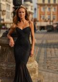 Picture of: Lace Mermaid Gown with Sheer Godet Skirt in Black, Style: 33562, Detail Picture 1