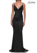 Picture of: Satin Fitted Gown with Gathered Bodice and Spaghetti Straps in Black, Style: 33421, Detail Picture 30