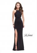 Picture of: Jersey Prom Dress with Cut Outs and Tonal Beading in Black, Style: 25237, Detail Picture 2