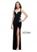 Picture of: Velvet Prom Dress Covered in Rhinestones with Side Cut Outs in Black, Style: 25266, Detail Picture 2