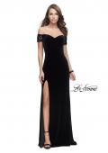 Picture of: Off the Shoulder Velvet Dress with Sheer Burnout Back in Black, Style: 25554, Detail Picture 2