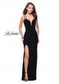 Picture of: Long Classic Prom Dress with Side Leg Slit and Deep V in Black, Style: 25648, Detail Picture 2