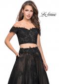 Picture of: Off the Shoulder Two Piece Gown with Polka Dot Print in Black, Style: 26110, Detail Picture 2