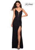 Picture of: Stretch Lace Long Prom Dress with Illusion Sides in Black, Style: 27029, Detail Picture 2
