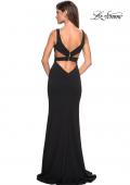 Picture of: Long Jersey Prom Dress with Cut Out Back Detail in Black, Style: 27181, Detail Picture 2