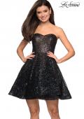 Picture of: Short Prom Dress with Sequins and A-Line Skirt in Black, Style: 27517, Detail Picture 2