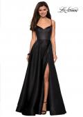 Picture of: Metallic A-line Prom Gown with Side Leg Slit in Black, Style: 27619, Detail Picture 2