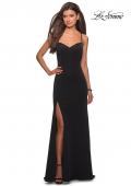 Picture of: Floor Length Jersey Dress with Soft V Neckline in Black, Style: 27657, Detail Picture 2