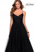 Picture of: Long Tulle Pleated Bodice Prom Gown with Pockets in Black, Style: 28123, Detail Picture 2