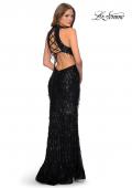 Picture of: High Neck Sequin Fringe Dress with Tie Up Back in Black, Style: 28819, Detail Picture 2