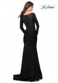 Picture of: Black Long Sleeve Gown with Plunging Neckline in Black, Style: 28906, Detail Picture 2