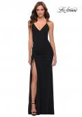 Picture of: Simple Jersey Dress with Ruched Lace Up Side Detail in Black, Style 29444, Detail Picture 2