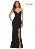 Picture of: Ruched Jersey Gown with Intricate Lace Up Back in Black, Style 29615, Detail Picture 2