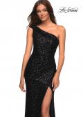 Picture of: One Shoulder Gown in Elegant Soft Sequin Fabric in Black, Detail Picture 2