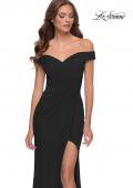 Picture of: Off the Shoulder Net Jersey Dress with Ruching in Black, Style 29756, Detail Picture 2