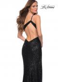 Picture of: Sequin Gown with One Shoulder Top and Open Back in Black, Style 29962, Detail Picture 2
