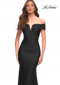 Picture of: Ruched Off the Shoulder Gown with V Neckline in Black, Style: 30582, Detail Picture 2