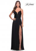 Picture of: Versatile Long Jersey Gown with V and Slit in Black, Style: 31090, Detail Picture 2