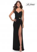 Picture of: Net Jersey Dress with Cut Outs and High Slit in Black, Style: 31124, Detail Picture 2