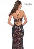Picture of: Multi Color Print Sequin Dress with Lace Up Back in Black, Style: 31206, Detail Picture 2
