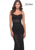 Picture of: Romper Lace Dress with Sheer Skirt and Lace Up Back in Black, Style: 31253, Detail Picture 2