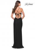 Picture of: Unique Jersey Gown with Front Cut Outs and Criss Cross Straps in Black, Style: 31293, Detail Picture 2
