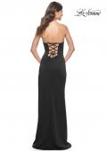 Picture of: Fitted Strapless Prom Dress with Rhinestone Embellished Neckline and Slit in Black, Style: 31977, Detail Picture 2