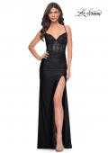 Picture of: Illusion Lace Bodice Prom Dress with Rhinestones in Black, Style: 31988, Detail Picture 2