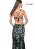 Picture of: Floral Embroidered and Sequin Print Gown with Lace Up Back in Black, Style: 31992, Detail Picture 2