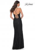Picture of: Scallop Detail Lace Fitted Prom Dress with Illusion Bodice in Black, Style: 32080, Detail Picture 2