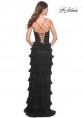 Picture of: Fitted Ruffle Skirt Lace Dress with Illusion Bodice in Black, Style: 32113, Detail Picture 2