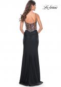 Picture of: Fitted Jersey Prom Dress with Sequin Lace Illusion Bodice in Black, Style: 32133, Detail Picture 2