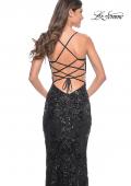 Picture of: Black Print Sequin Gown with Square Neckline in Black, Style: 32255, Detail Picture 2