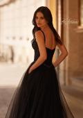 Picture of: A-line Prom Dress with Tulle Skirt and Rhinestone Belt in Black , Style 32656, Detail Picture 2