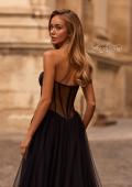 Picture of: Strapless Tulle Evening Dress with Basque Waist and Satin Bodice in Black , Style 32771, Detail Picture 2
