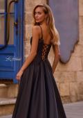 Picture of: Mikado A-line Gown with Lace Detail Neckline in Black , Style 32878, Detail Picture 2
