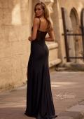 Picture of: Stretch Jersey Prom Dress with Ruched Waist and V Neckline in Black , Style 32938, Detail Picture 2