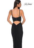 Picture of: Fitted Prom Dress with Ruching and Corset Bra Top in Black , Style 32996, Detail Picture 2