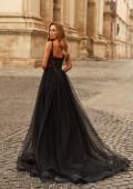 Picture of: Beaded Lace Corset Gown with Sheer Tulle Skirt and Slit in Black, Style: 33499, Detail Picture 2