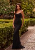 Picture of: Beaded Mesh Lace-Up Gown with Straight Neckline in Black, Style: 33678, Detail Picture 2