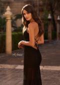 Picture of: Ruched Mesh Gown with Sheer Tiered Skirt and Strappy Back in Black, Style: 33782, Detail Picture 2
