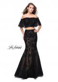 Picture of: Two Piece Mermaid Style Gown with Off the Shoulder Top in Black, Style: 25417, Detail Picture 3