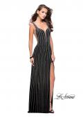 Picture of: Form Fitting Metallic Beaded Prom Dress with Cutouts in Black, Style: 25569, Detail Picture 3