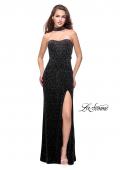Picture of: Long Strapless Velvet Prom Gown with Cascading Beads in Black, Style: 26239, Detail Picture 3